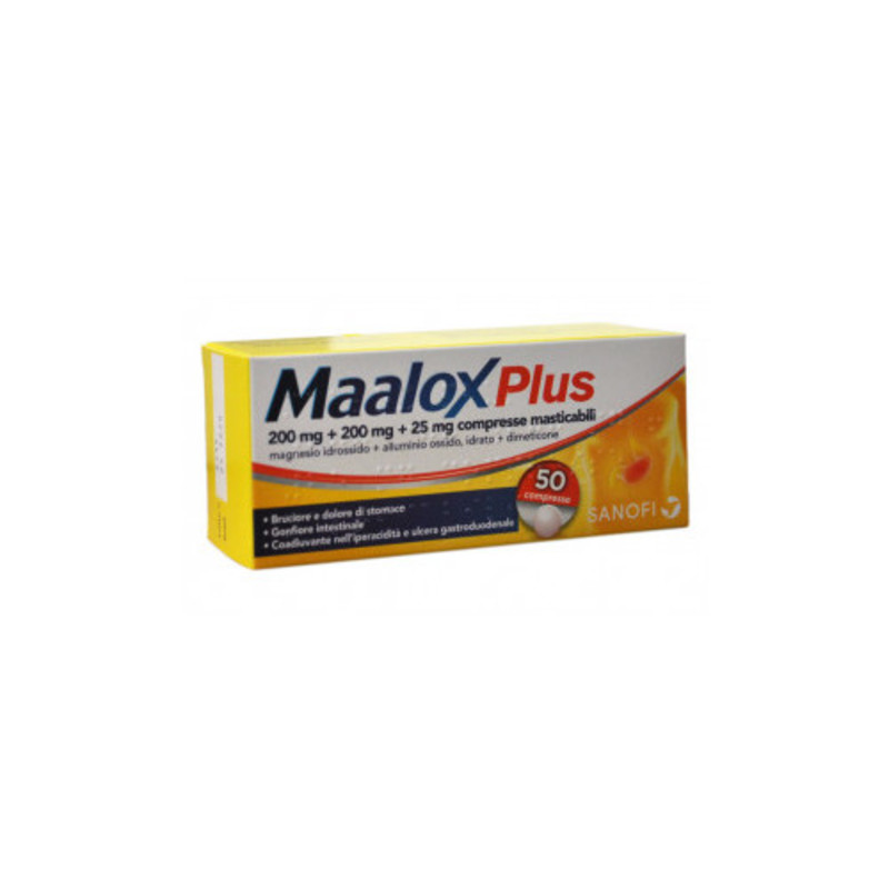 maalox plus plus 200 mg + 200 mg + 25 mg compresse masticabili 50 compresse