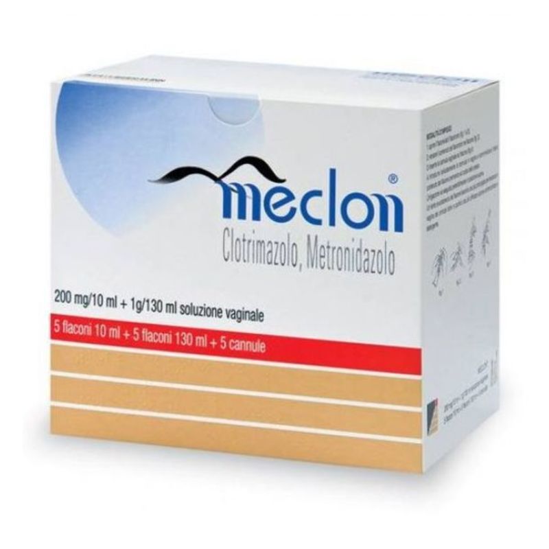 meclon 200 mg/10 ml + 1 g/130 ml soluzione vaginale 5 flaconi 10 ml + 5 flaconi 130 ml + 5 cannule