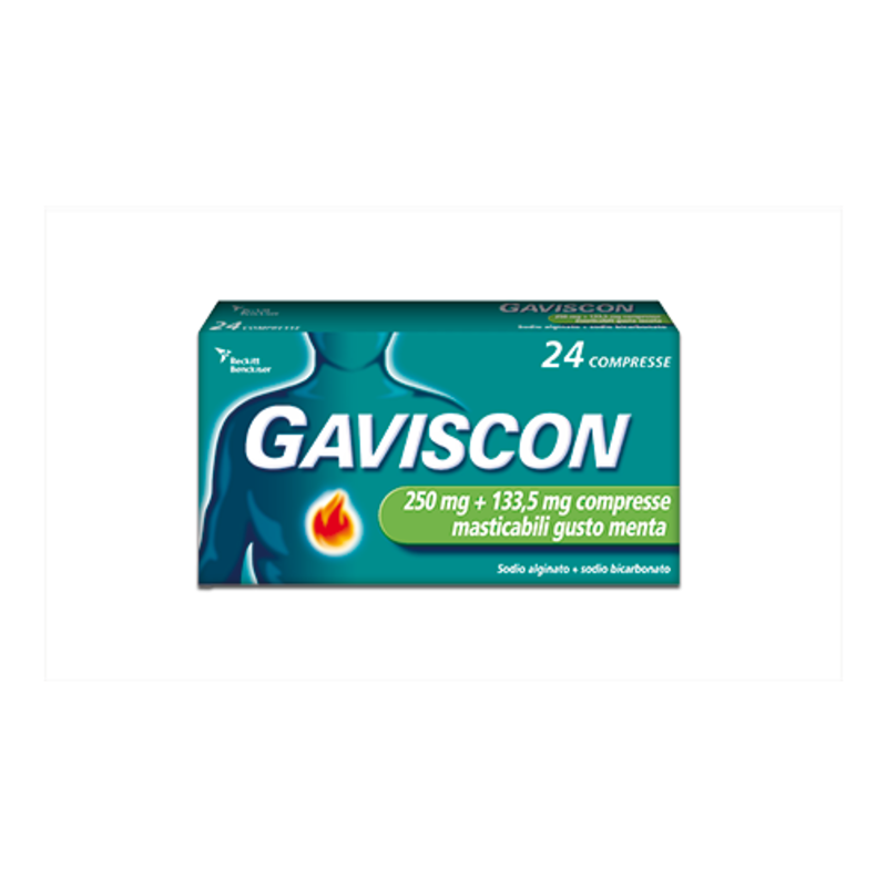 gaviscon 250 mg + 133,5 mg compresse masticabili gusto menta 24 compresse