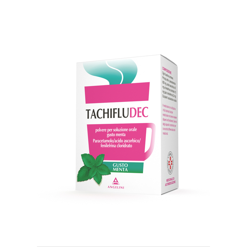 tachifludec 600 mg + 40 mg + 10mg + polvere per soluzione orale gusto menta 10 bustine in carta/al/pe