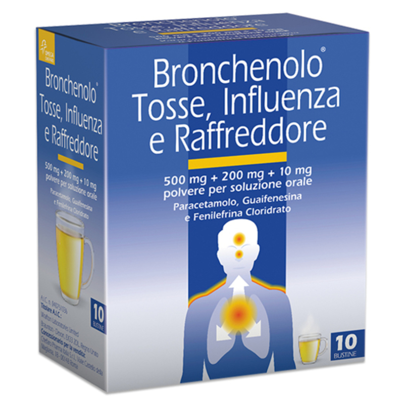 bronchenolo 500 mg + 200 mg + 10 mg polvere per soluzione orale 10 bustine in in/alu/ldpe/carta