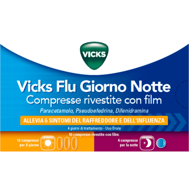 vicks flu compresse rivestite con film 12 compresse giorno + 4 compresse notte in blister pvc/aclar/al