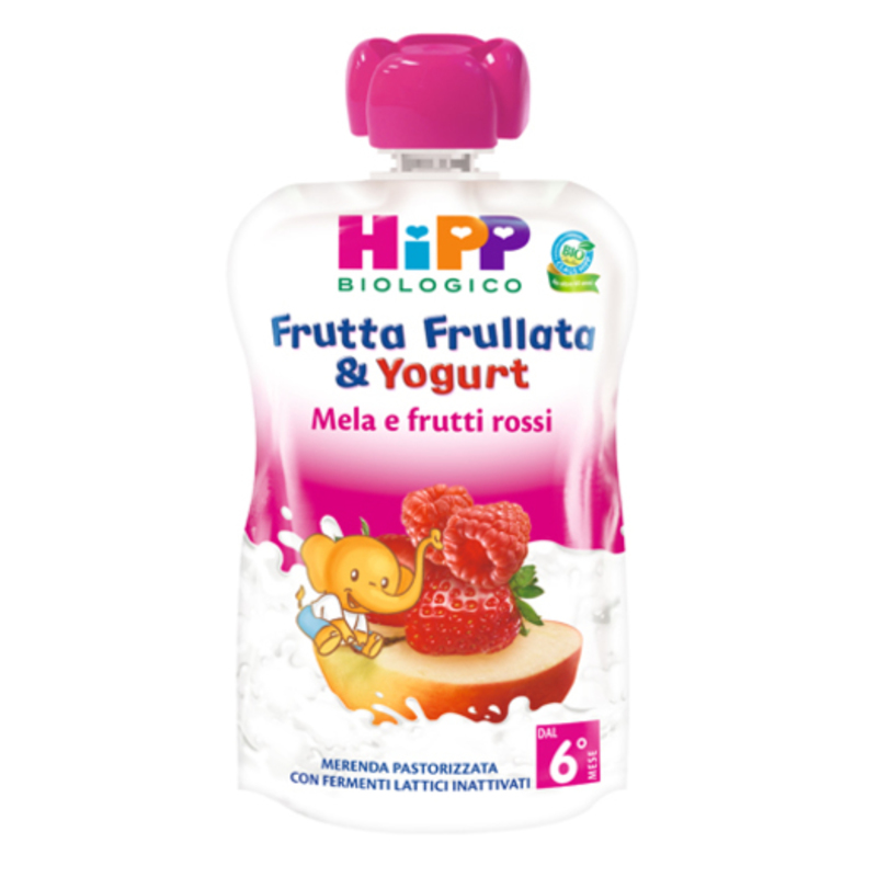 hipp bio frutta frullata mela/frutti rossi/yogurt 90 gr